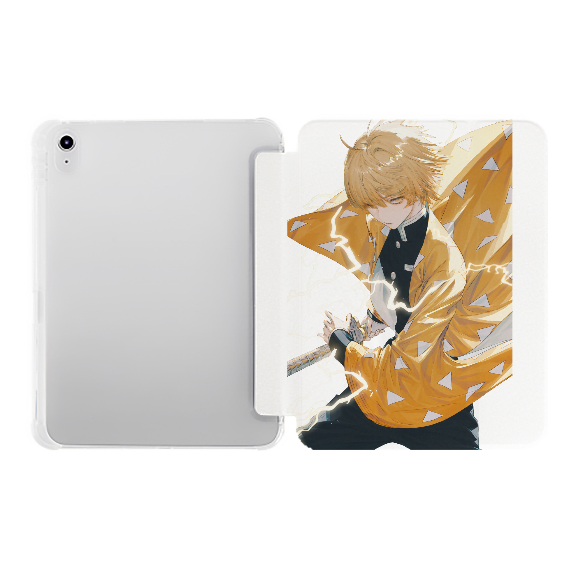 （画像用） 鬼滅の刃（きめつのやいば）我妻 善逸／あがつま ぜんいつ Agatsuma Zenitsu IPad ケース ペン収納付き 三つ折りスタンド PUレザー×シリコン 対応機種9.5/10.5/10.9インチ